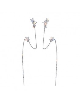 FREE SHIPPING 925 SILVERY FAUX GEM CHAIN EARRINGS