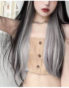                     Half Pink Grey V-Wig Hair 50cm