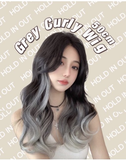                   Free Shipping Grey Curly Wig 50cm