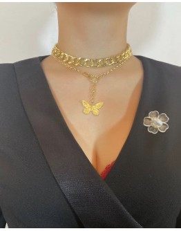 METAL CHAIN BUTTERFLY NECKLACE 2 IN 1