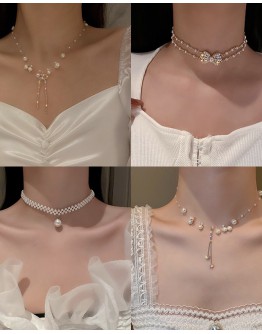    FREE SHIPPING FAUX PEARLS RHINESTONE 3 IN SET NECKLACE