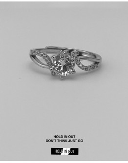 【GS】FREE SHIPPING CUT-OUT S925 OPEN-END RHINESTONE RING WITH BOX