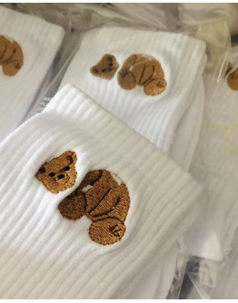 FREE SHIPPING 2 PAIRS UNISEX 37-44 SIZE BEAR EMBROIDERY SOCKS