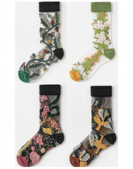         Free Shipping Embroider Flora Grenadine 2 Pairs Socks  