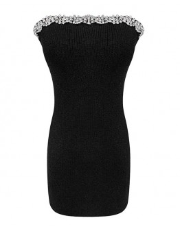         【READY STOCK】Rhinestone Strapless Fitted Knit Dress
