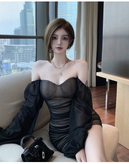    【READY STOCK】Free Shipping Off-The-Shoulder Grenadine Zipper Dress