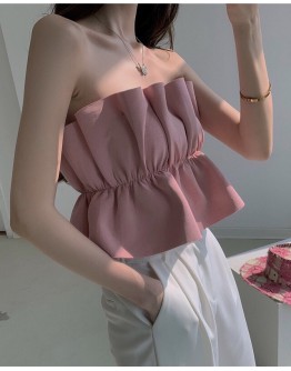        【READY STOCK】Free Shipping Elastic Zipper Pinky Bandeau Tops