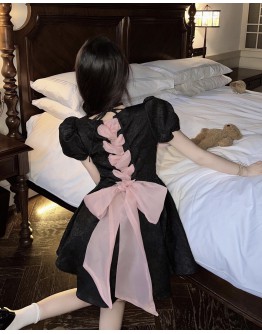        【READY STOCK】Free Shipping Bowknot Puff-Sleeved Dress