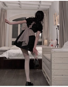        【READY STOCK】Free Shipping Bowknot Puff-Sleeved Dress