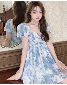     【READY STOCK】FREE SHIPPING PUFF-SLEEVED POLYESTER DRESS