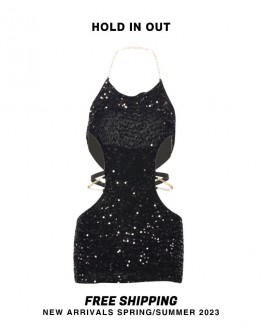          【Ready Stock】Free Shipping Sequins Chain Fitted Dress