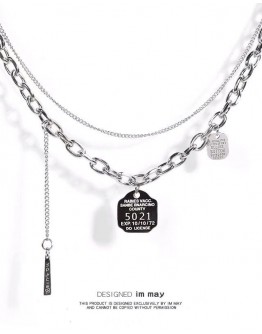         【READY STOCK】Unisex Titanium Double 5021 Patterned Necklace