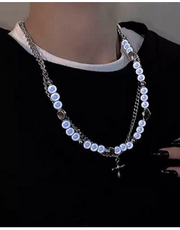         【READY STOCK】Faux Pearl Titanium Steel Chain Double Necklace