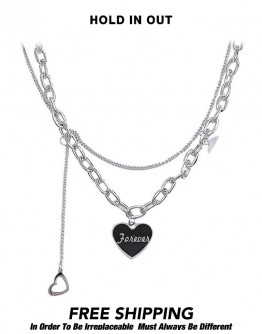         【READY STOCK】Luck Heart Titanium Steel Chain Double Necklace