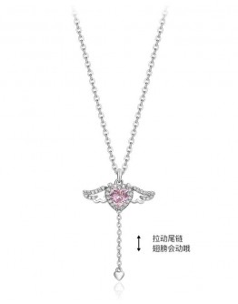                     【READY STOCK】Free Shipping Stretching Rhinestone Wings Titanium Steel Necklace With Box