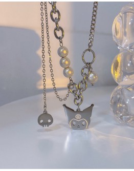         【READY STOCK】FREE SHIPPING TITANIUM STEEL FAUX PEARL KUROMI NECKLACE 