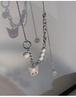         【READY STOCK】FREE SHIPPING TITANIUM STEEL FAUX PEARL KUROMI NECKLACE 