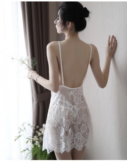      【READY STOCK】Free Shipping White Backless Lace Dress + T-Back 