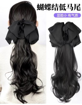      【Ready Stock】Bigger Black Ribbon Faux Hair 55cm