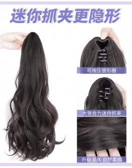           【READY STOCK 】Free Shipping Dark Brown Curly High-Ponytail