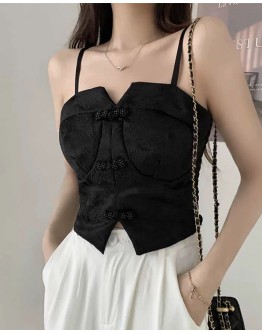            【Ready Stock】Free Shipping Faux Pearl Camisole Short Tops