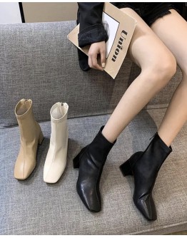 LADIES FAUX LEATHER SQUARE ANKLE ZIPPER BOOTIES