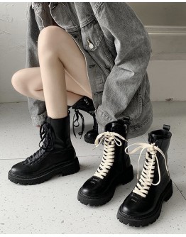          Free Shipping Double Lace-Up Zipper Booties