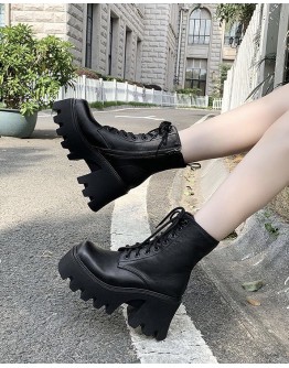          Free Shipping Faux Leather Platform Martin Booties