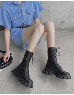          Free Shipping Lace-Up Faux Leather Booties