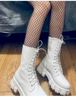          Free Shipping Lace-Up Faux Leather White Booties