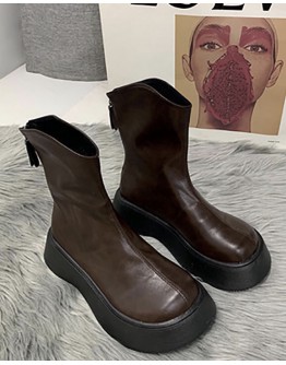   FREE SHIPPING FAUX LEATHER ZIPPER ANKLE BOOTIES