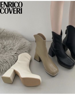        Free Shipping Zipper Faux Leather High Ankle Booties