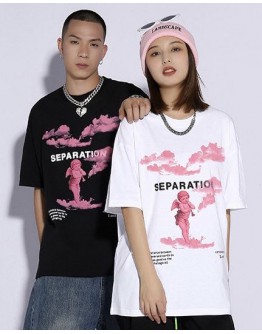              Free Shipping Unisex Separation Print 100% Cotton Tops