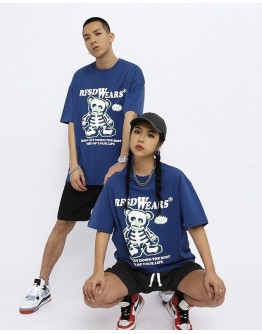              Free Shipping Unisex Bone Bear Print 100% Cotton Tops