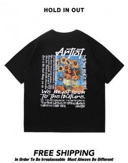              Free Shipping Unisex Sunflower Artist Print 100% Cotton 260g Tops