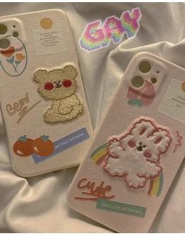 FREE SHIPPING FAUX LEATHER BEAR RABBIT CASE FOR IPHONE