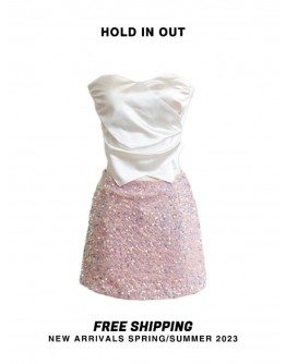              Free Shipping Silk Tops / Pink Galaxy Skirt