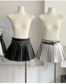              Free Shipping Faux Leather Pleated A-Line Skirt