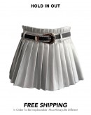              Free Shipping Faux Leather Pleated A-Line Skirt