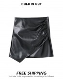              Free Shipping Faux Leather High-Waist Asymmetrical Skirt