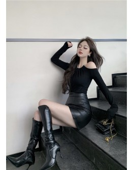          Free Shipping Chain Tops / Faux Leather Skirt