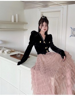          Free Shipping Valvet Tops / Layred Pinkky Skirt