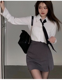   FREE SHIPPING LONG-SLEEVED SHIRT + FREE NECKTIE / FITTED SKIRT