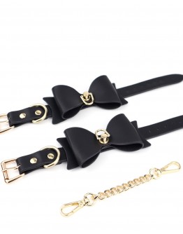                                                                【PREORDER】Faux Leather Ribbon Metal Chain Bracelet Necklace