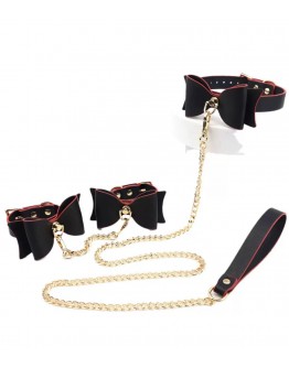                                                                【PREORDER】Faux Leather Ribbon Metal Chain Bracelet Necklace