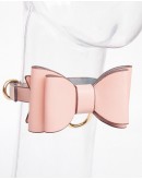                                                          【Preorder】Faux Leather Pink Ribbon Chain Necklace+ Free Ribbon Clips