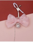                                                          【Preorder】Organza Pink Ribbon Silvery Chain Clips 