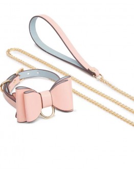                                                          【Preorder】Faux Leather Pink Ribbon Chain Necklace+ Free Ribbon Clips