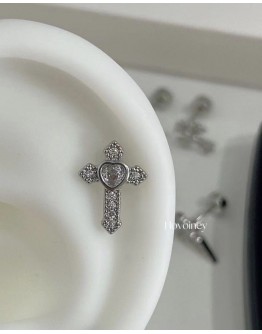                                                          【Preorder】Rhinestone Single Cross Helix Ear Stud