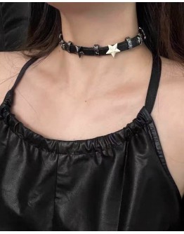                                                          【Preorder】Y2K Faux Leather White Star Choker